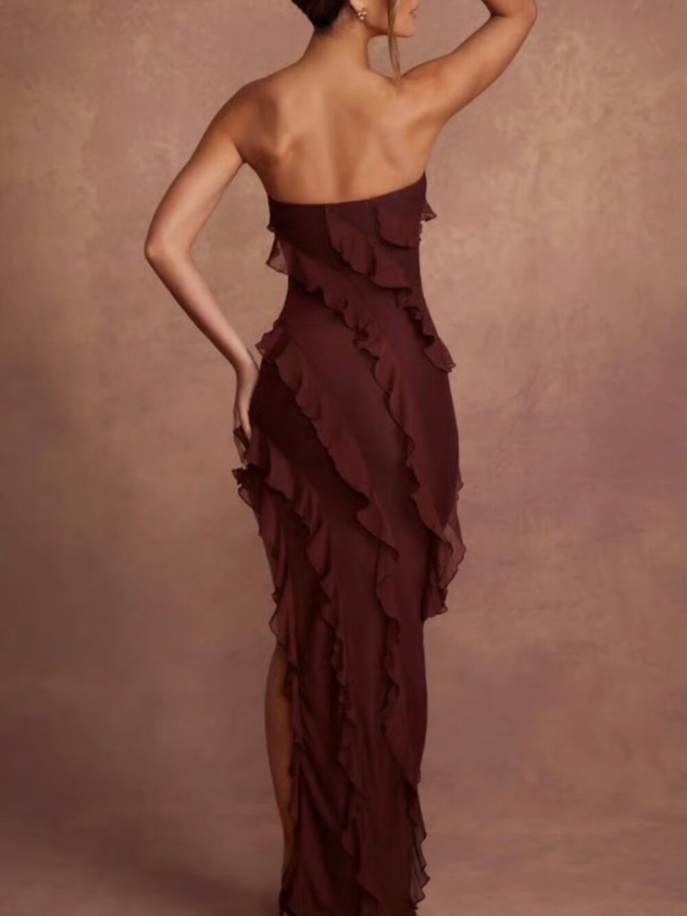 Oh Polly Nevali Bandeau Ruffle Detail Maxi Dress
